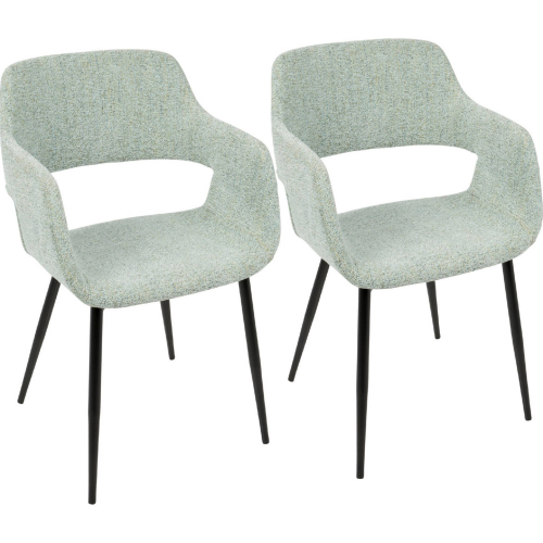 Margarite Dining Accent Chair in Black Metal & Light Green Fabric (Set of 2)